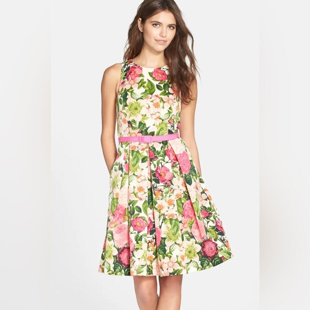 Eliza J Floral Fit and Flare Dress Brunch Garden British Tea Preppy Size 10P
